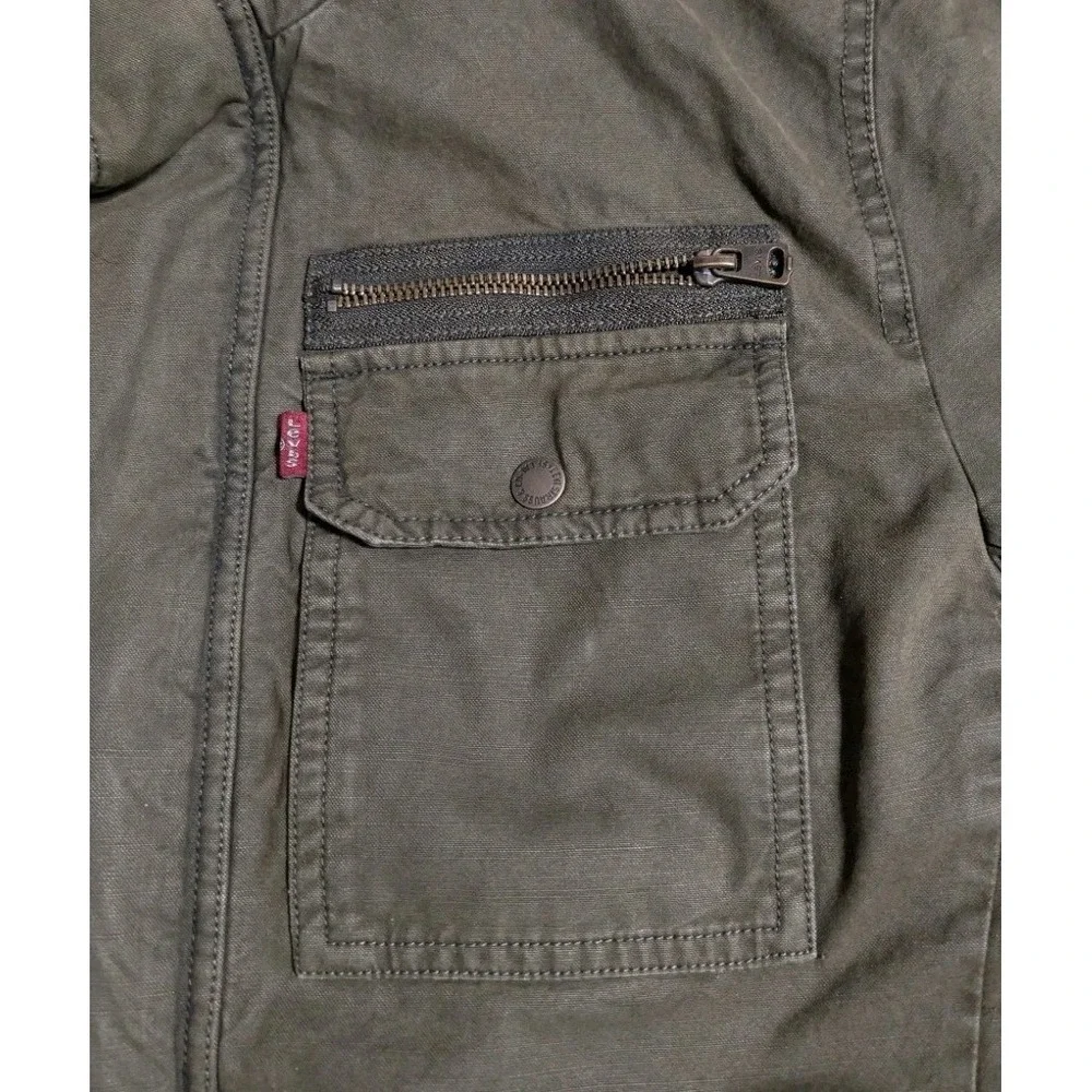 Levis Mens Sherpa Lined Military Field Jacket Olive Green Cotton Canvas Medium - Picture 7 of 8